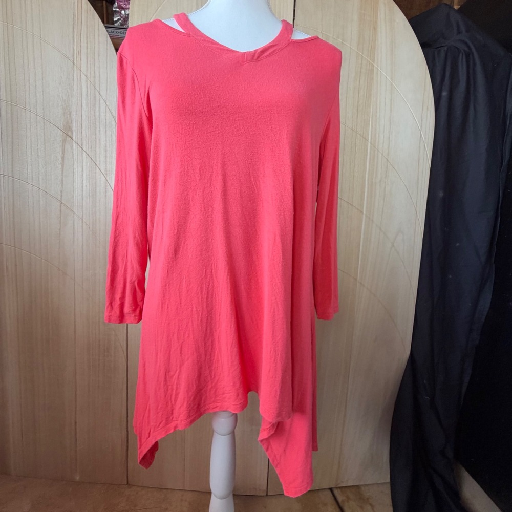 Premise Tropical Coral Cutout V Neck Top M Y2K Strappy Shark Bite Hem